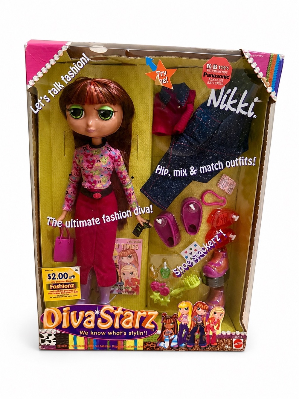 2000 Mattel Diva Starz Nikki #56718 Interactive Doll NIB Sealed KB Toys Sticker